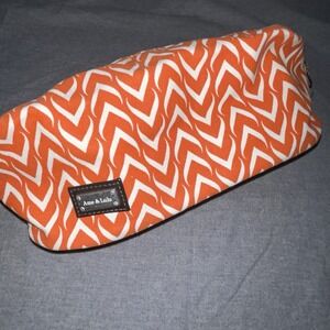 Ame & Lulu Cosmetics and Travel Bag Clutch Orange White Chevron New